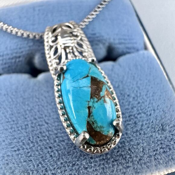 Karis Mojave Turquoise Pendant Necklace Stainless Steel Silver Oval Stone 18” - Picture 4 of 8